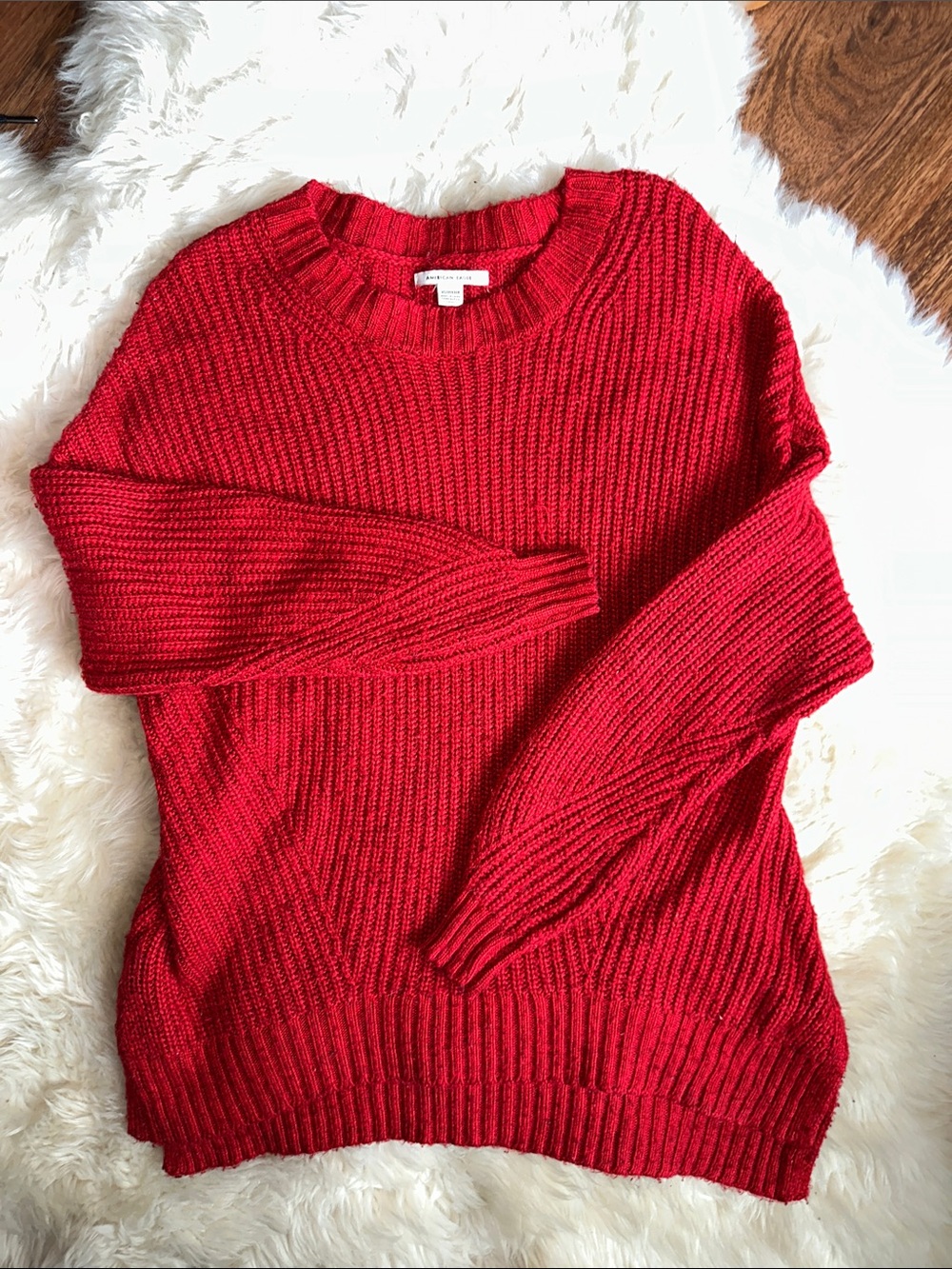 American Eagle Outfitters Red Ribbed Crewneck Sweater